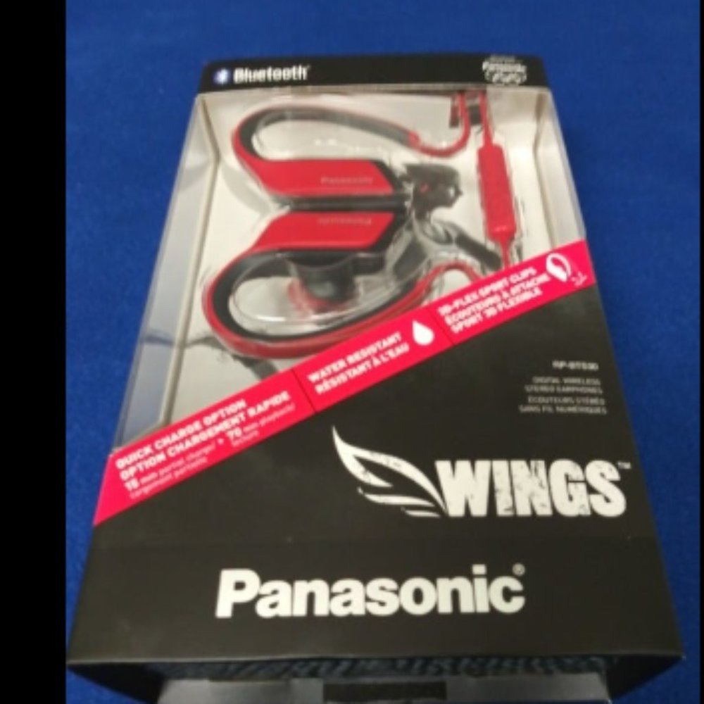 Panasonic RP-BTS30-R WINGS Wireless Bluetooth Sport Clips with Controller (Red)